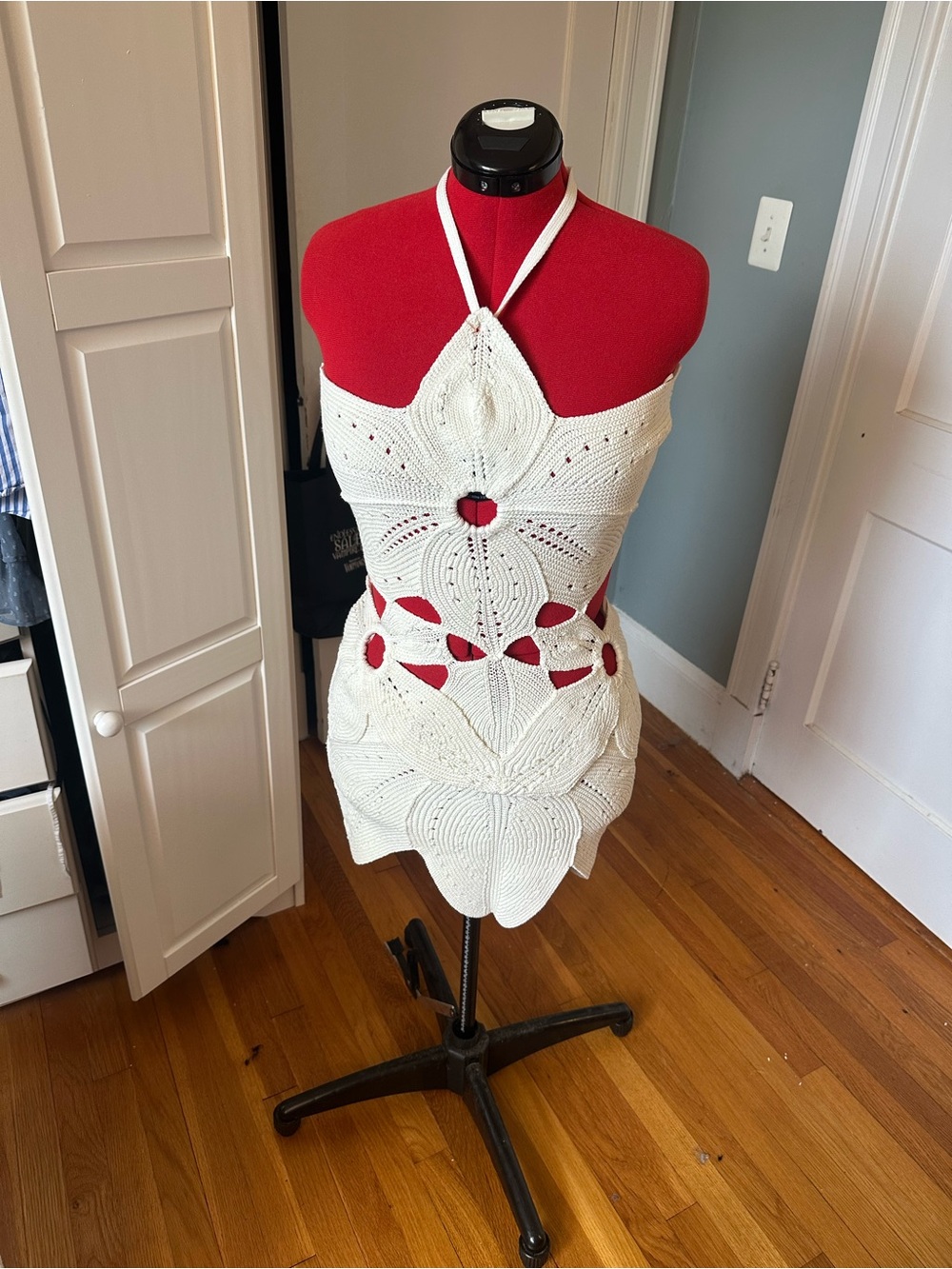 White Crochet Halter Cutout Mini Dress